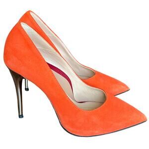 EUC Enrico Cuini Farah Tangerine Suede Pumps 35.5 C Rose Gold Heel ALIA Tech 4in